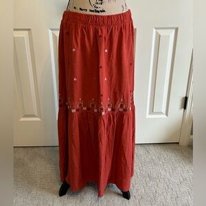 Nature by Westbound Embroidered Rust boho Maxi Skirt nwt